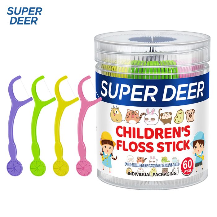 ⁦النسخة الدولية من SUPER DEER - خيط أسنان للأطفال بنكهة الفواكه، 60 قطعة في عبوة برميلية⁩ - الصورة ⁦2⁩