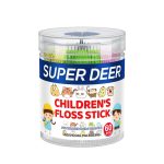 النسخة الدولية من SUPER DEER - خيط أسنان للأطفال بنكهة الفواكه، 60 قطعة في عبوة برميلية