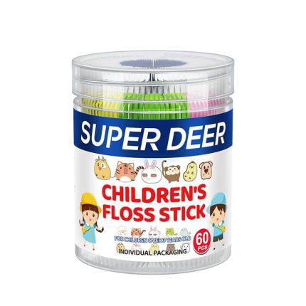 النسخة الدولية من SUPER DEER - خيط أسنان للأطفال بنكهة الفواكه، 60 قطعة في عبوة برميلية